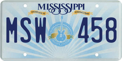 MS license plate MSW458