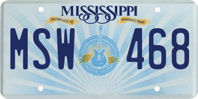 MS license plate MSW468