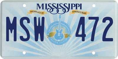 MS license plate MSW472
