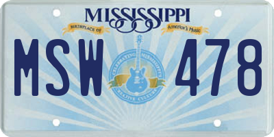 MS license plate MSW478