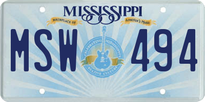 MS license plate MSW494