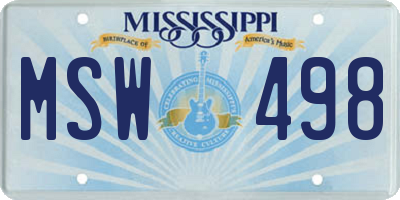 MS license plate MSW498