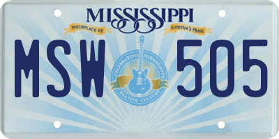 MS license plate MSW505
