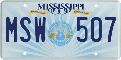 MS license plate MSW507