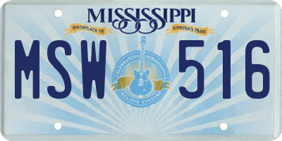MS license plate MSW516