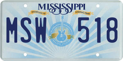 MS license plate MSW518