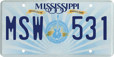 MS license plate MSW531
