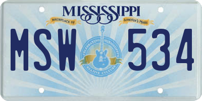 MS license plate MSW534