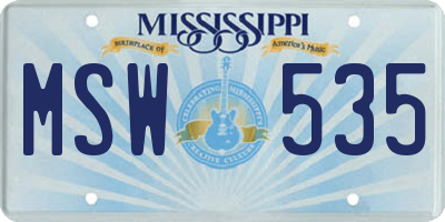 MS license plate MSW535