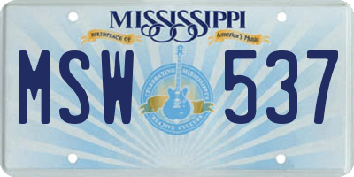 MS license plate MSW537