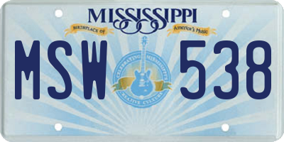 MS license plate MSW538
