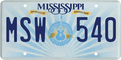 MS license plate MSW540