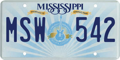 MS license plate MSW542