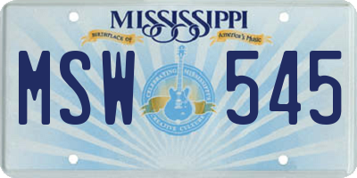 MS license plate MSW545