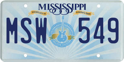 MS license plate MSW549