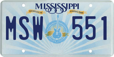 MS license plate MSW551