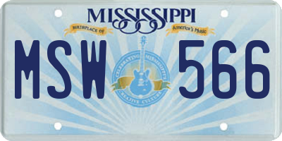 MS license plate MSW566