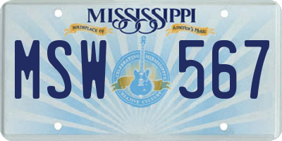 MS license plate MSW567