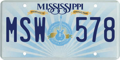 MS license plate MSW578