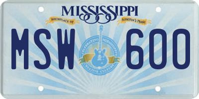 MS license plate MSW600