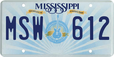 MS license plate MSW612