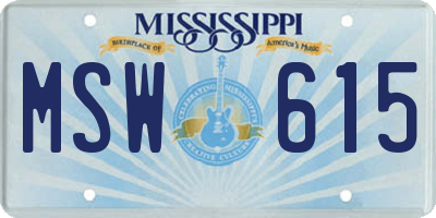 MS license plate MSW615