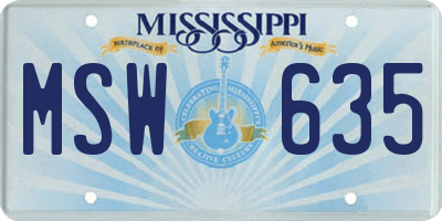 MS license plate MSW635