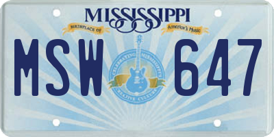 MS license plate MSW647