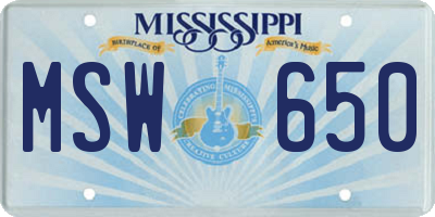 MS license plate MSW650