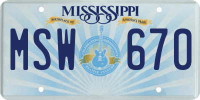 MS license plate MSW670