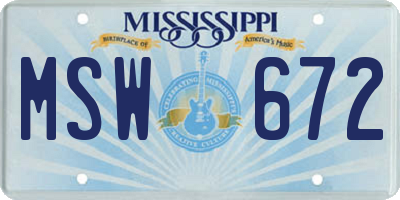 MS license plate MSW672