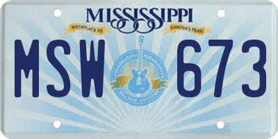 MS license plate MSW673