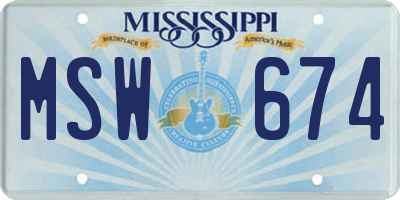 MS license plate MSW674