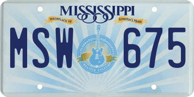 MS license plate MSW675