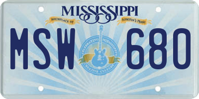 MS license plate MSW680