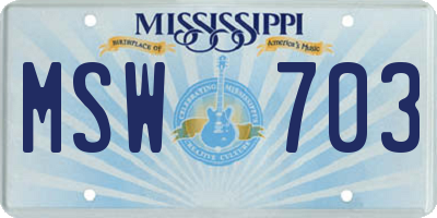MS license plate MSW703