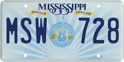 MS license plate MSW728