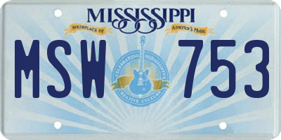 MS license plate MSW753