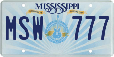 MS license plate MSW777