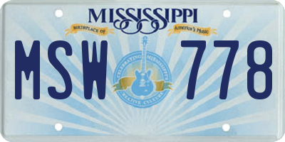 MS license plate MSW778