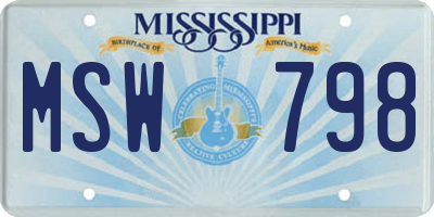 MS license plate MSW798