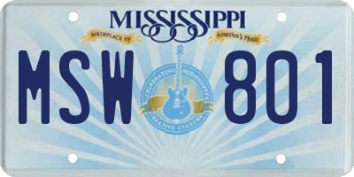 MS license plate MSW801