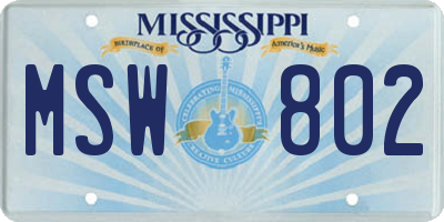 MS license plate MSW802