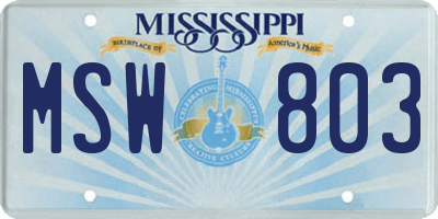 MS license plate MSW803