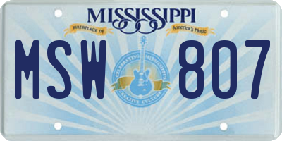 MS license plate MSW807