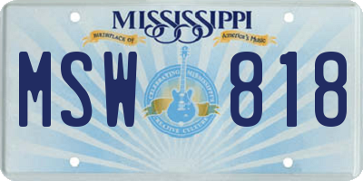 MS license plate MSW818