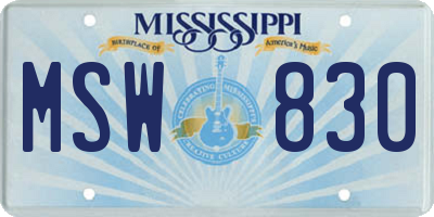 MS license plate MSW830