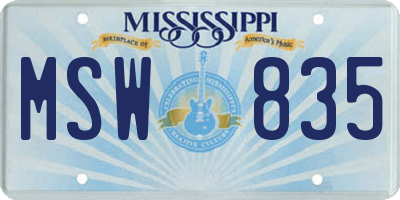 MS license plate MSW835