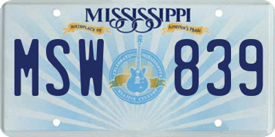 MS license plate MSW839