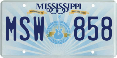 MS license plate MSW858